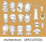 a vector of many Greek Gods in black and white colour