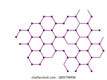 vector muchas líneas hexagonales violetas con punto aislado en fondo blanco. concepto de ciencia