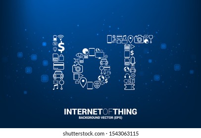 Vector  Many icon shape IoT wording . Concept for telecommunication and internet of things.