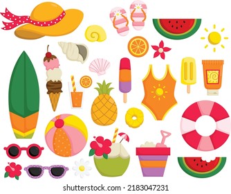 a vector of many items related to summer and beach