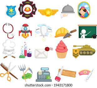 a vector of many jobs icons and badges