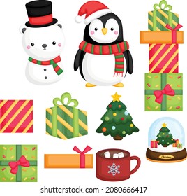 a vector of many objects related to Christmas