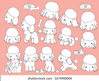 a vector of many poodles in black and white colors