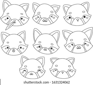 a vector of many red pandas expression in many poses in black and white colors