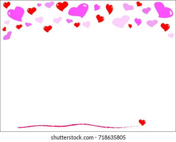 Vector - Many Red and pink hearts shape on white background. Free space for any text design.