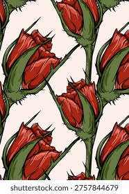 Vector many roses vintage seamless pattern. Hand drawn botanical print. Big blooming flower wallpaper. Graphic floral background. Spring linear ink sketch. Elegant outline art. Old style plant texture