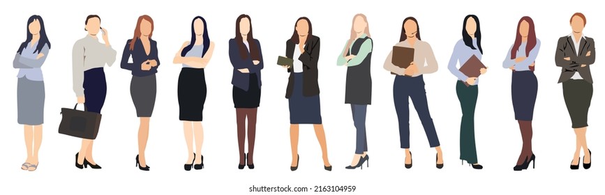 vector of many successful young businesswoman standing in a row	