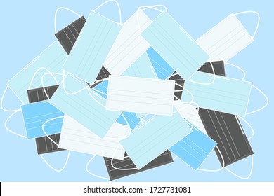 Vector - Many surgical face mask green, white black and blue. Important to protect pollution (PM 2.5) , Coronavirus (Covid-19) pandemic, Saliva, Cough, Healthcare concept. 