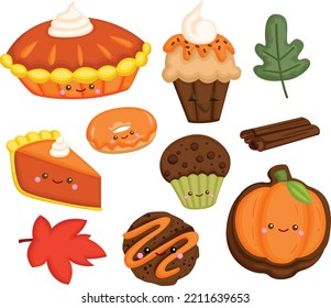 a vector of many types of food made from pumpkin