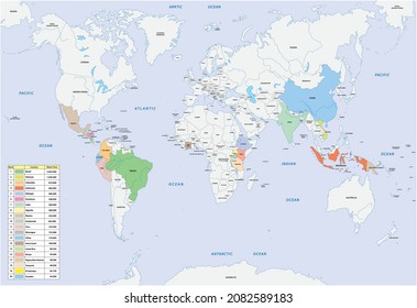 mapa vectorial de los 20 mayores países productores de café