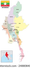 Vector map of the 21 administrative divisions of Myanmar