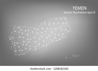Vector map - Abstract mash,polygonal line and scales on dark background with map of YEMEN. Wire frame 3D mesh polygonal network line,Vector illustration eps 10.