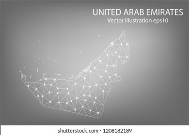 Vector map - Abstract mash,polygonal line and scales on dark background with map of UNITED ARAB EMIRATES. Wire frame 3D mesh polygonal network line,Vector illustration eps 10.
