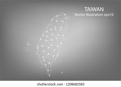 Vector map - Abstract mash,polygonal line and scales on dark background with map of TAIWAN. Wire frame 3D mesh polygonal network line,Vector illustration eps 10.