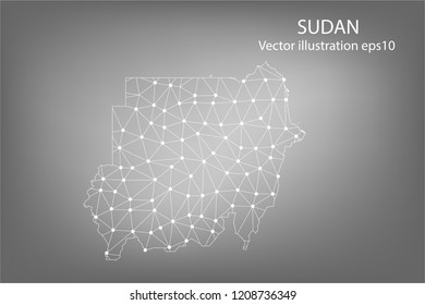 Vector map - Abstract mash,polygonal line and scales on dark background with map of SUDAN. Wire frame 3D mesh polygonal network line,Vector illustration eps 10.