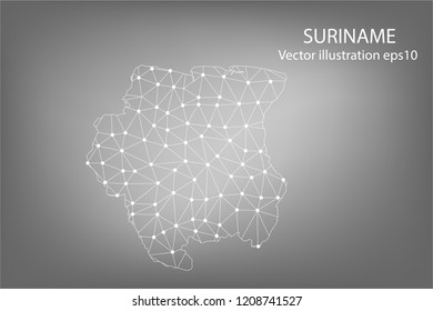 Vector map - Abstract mash,polygonal line and scales on dark background with map of SURINAME. Wire frame 3D mesh polygonal network line,Vector illustration eps 10.