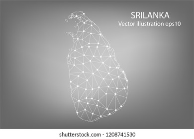 Vector map - Abstract mash,polygonal line and scales on dark background with map of SRILANKA. Wire frame 3D mesh polygonal network line,Vector illustration eps 10.