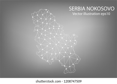 Vector map - Abstract mash,polygonal line and scales on dark background with map of SERBIA NOKOSOVO. Wire frame 3D mesh polygonal network line,Vector illustration eps 10.