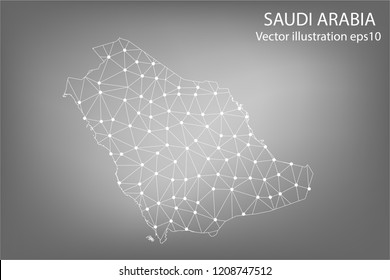 Vector map - Abstract mash,polygonal line and scales on dark background with map of SAUDI ARABIA. Wire frame 3D mesh polygonal network line,Vector illustration eps 10.