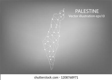 Vector map - Abstract mash,polygonal line and scales on dark background with map of PALESTINE. Wire frame 3D mesh polygonal network line,Vector illustration eps 10.