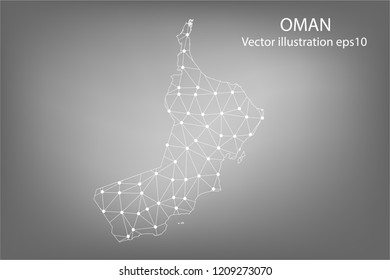 Vector map - Abstract mash,polygonal line and scales on dark background with map of OMAN. Wire frame 3D mesh polygonal network line,Vector illustration eps 10.
