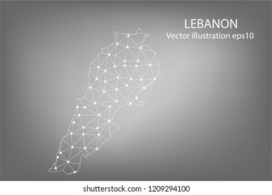 Vector map - Abstract mash,polygonal line and scales on dark background with map of LEBANON. Wire frame 3D mesh polygonal network line,Vector illustration eps 10.