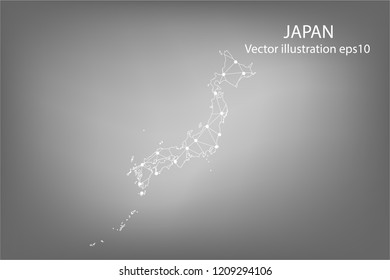 Vector map - Abstract mash,polygonal line and scales on dark background with map of JAPAN. Wire frame 3D mesh polygonal network line,Vector illustration eps 10.