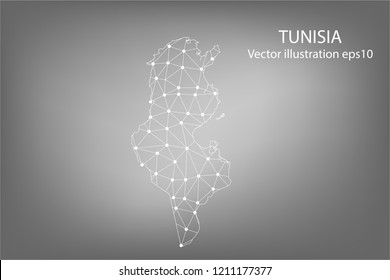 Vector map - Abstract mash,polygonal line and scales on dark background with map of TUNISIA. Wire frame 3D mesh polygonal network line,Vector illustration eps 10.