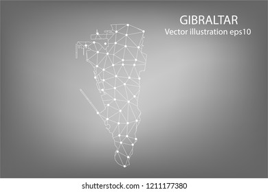 Vector map - Abstract mash,polygonal line and scales on dark background with map of GIBRALTAR. Wire frame 3D mesh polygonal network line,Vector illustration eps 10.
