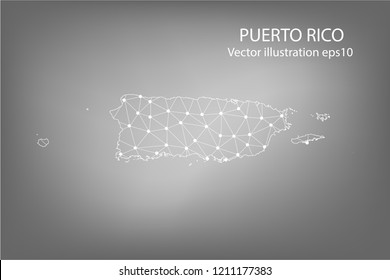 Vector map - Abstract mash,polygonal line and scales on dark background with map of PUERTO RICO. Wire frame 3D mesh polygonal network line,Vector illustration eps 10.