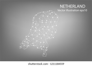 Vector map - Abstract mash,polygonal line and scales on dark background with map of NETHERLAND. Wire frame 3D mesh polygonal network line,Vector illustration eps 10.