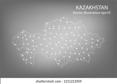 Vector map - Abstract mash,polygonal line and scales on dark background with map of KAZAKHSTAN. Wire frame 3D mesh polygonal network line,Vector illustration eps 10.