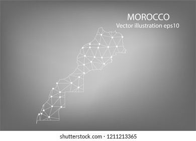Vector map - Abstract mash,polygonal line and scales on dark background with map of MOROCCO. Wire frame 3D mesh polygonal network line,Vector illustration eps 10.