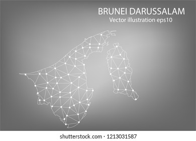 Vector map - Abstract mash,polygonal line and scales on dark background with map of BRUNEI DARUSSALAM. Wire frame 3D mesh polygonal network line,Vector illustration eps 10.