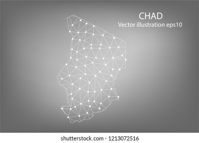 Vector map - Abstract mash,polygonal line and scales on dark background with map of CHAD. Wire frame 3D mesh polygonal network line,Vector illustration eps 10.