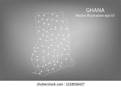 Vector map - Abstract mash,polygonal line and scales on dark background with map of GHANA. Wire frame 3D mesh polygonal network line,Vector illustration eps 10.