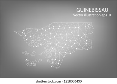 Vector map - Abstract mash,polygonal line and scales on dark background with map of GUINE BISSAU. Wire frame 3D mesh polygonal network line,Vector illustration eps 10.