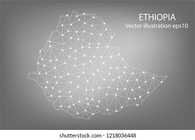 Vector map - Abstract mash,polygonal line and scales on dark background with map of ETHIOPIA. Wire frame 3D mesh polygonal network line,Vector illustration eps 10.