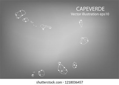 Vector map - Abstract mash,polygonal line and scales on dark background with map of CAPEVERDE. Wire frame 3D mesh polygonal network line,Vector illustration eps 10.