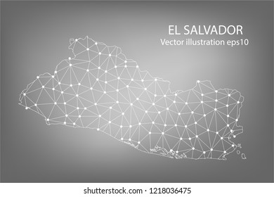 Vector map - Abstract mash,polygonal line and scales on dark background with map of EL SALVADOR. Wire frame 3D mesh polygonal network line,Vector illustration eps 10.