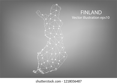 Vector map - Abstract mash,polygonal line and scales on dark background with map of FINLAND. Wire frame 3D mesh polygonal network line,Vector illustration eps 10.