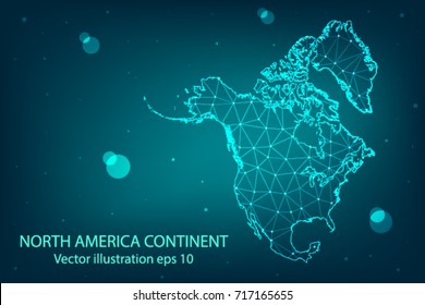 Vector map - Abstract mash,polygonal line and scales on dark background with map of North america. Wire frame 3D mesh polygonal network line,Vector illustration eps 10.