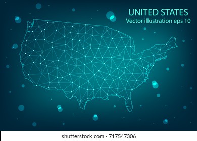 Vector map - Abstract mash,polygonal line and scales on dark background with map of United states. Wire frame 3D mesh polygonal network line,Vector illustration eps 10.