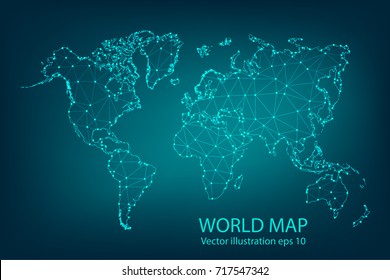 Vector map - Abstract mash,polygonal line and scales on dark background with map of World map. Wire frame 3D mesh polygonal network line,Vector illustration eps 10.
