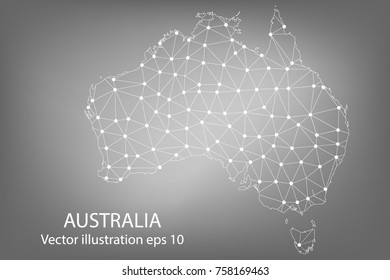 Vector map - Abstract mash,polygonal line and scales on dark background with map of Australia. Wire frame 3D mesh polygonal network line,Vector illustration eps 10.