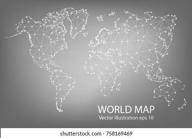 Mapa vectorial - Mash abstracto, línea poligonal y escala sobre fondo oscuro con mapa del mundo . Línea de red poligonal de malla 3D del bastidor del cable,Ilustración del vector, pasos 10.