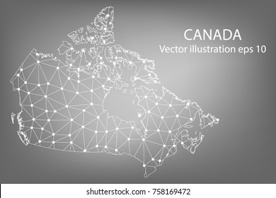 Vector Map - Abstract Mash,polygonal Line And Scales On Dark Background With Map Of Canada. Wire Frame 3D Mesh Polygonal Network Line,Vector Illustration Eps 10.