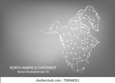 Vector Map - Abstract Mash,polygonal Line And Scales On Dark Background With Map Of North America Continent. Wire Frame 3D Mesh Polygonal Network Line,Vector Illustration Eps 10.