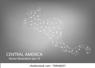 Vector map - Abstract mash,polygonal line and scales on dark background with map of Central America. Wire frame 3D mesh polygonal network line,Vector illustration eps 10.