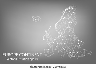 Vector Map - Abstract Mash,polygonal Line And Scales On Dark Background With Map Of Europe Continent. Wire Frame 3D Mesh Polygonal Network Line,Vector Illustration Eps 10.